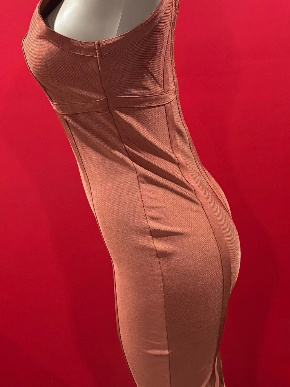 Fashion Nova Rust Halter Midi Bodycon Dress(LG)